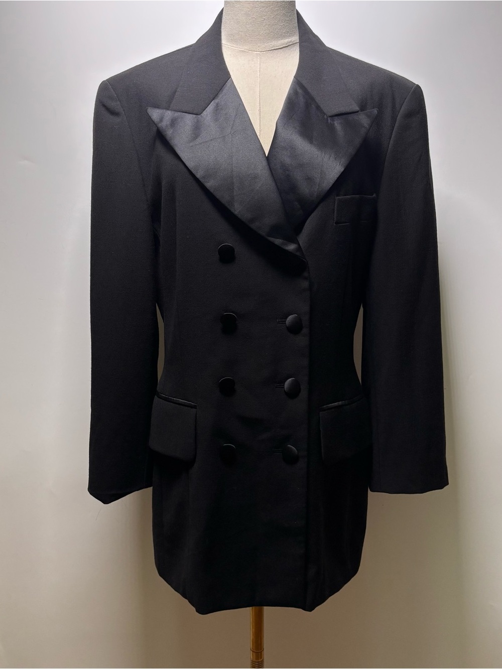 Escada Couture Vintage Black Double-Breasted Tuxedo-Style Blazer Size 40